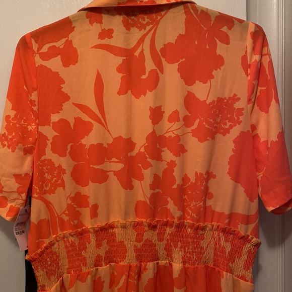 Halogen x Atlantic-Pacific NWT Floral Dress Large Coral Smocked Utility Tropical - Picture 15 of 16